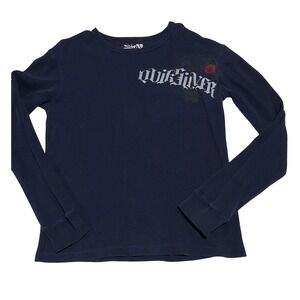 Vintage Y2K Quiksilver Waffle Knit Thermal Shirt Mens L Navy Blue Long‎ Sleeve